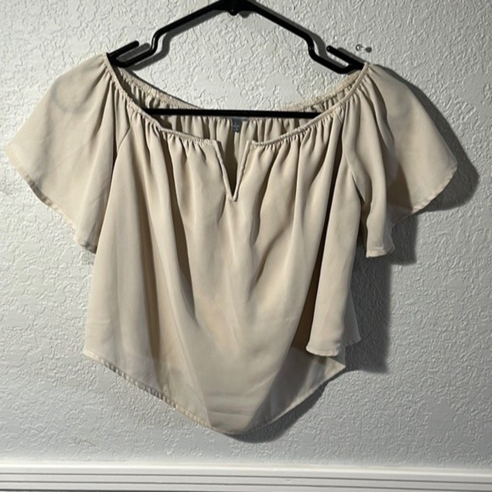 Charlotte Russe sheer off shoulder flowy crop top
